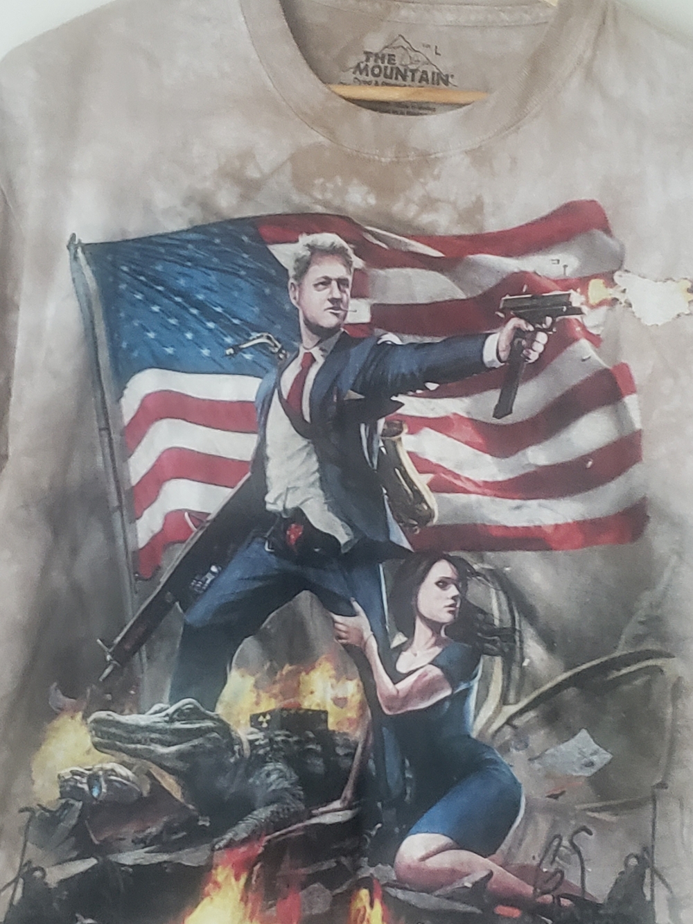 The Mountain Beige Graphic Tee with Patriotic Action Artwork